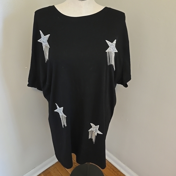 ARULA Black Mini Dress with White Star Patterns - Picture 2 of 7